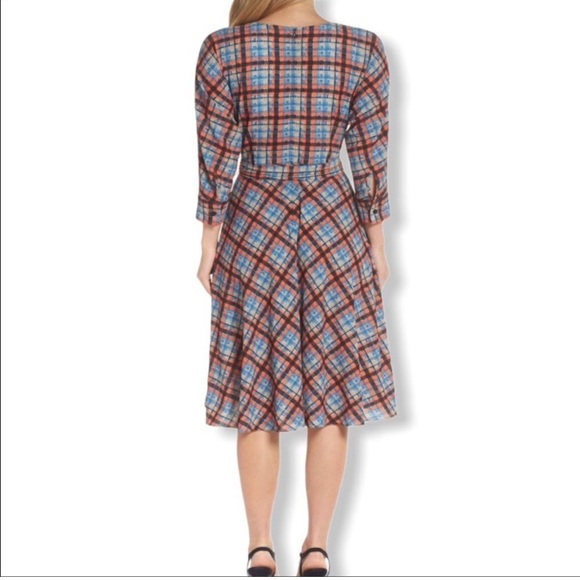 NWT Eliza J Colorful Fall Plaid Faux Wrap Midi Dress - Picture 3 of 4